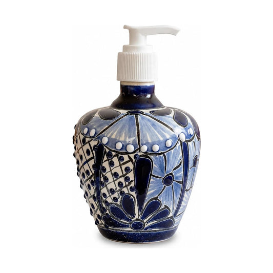 Blue & White Talavera, Style Soap & Lotion Dispenser — front view