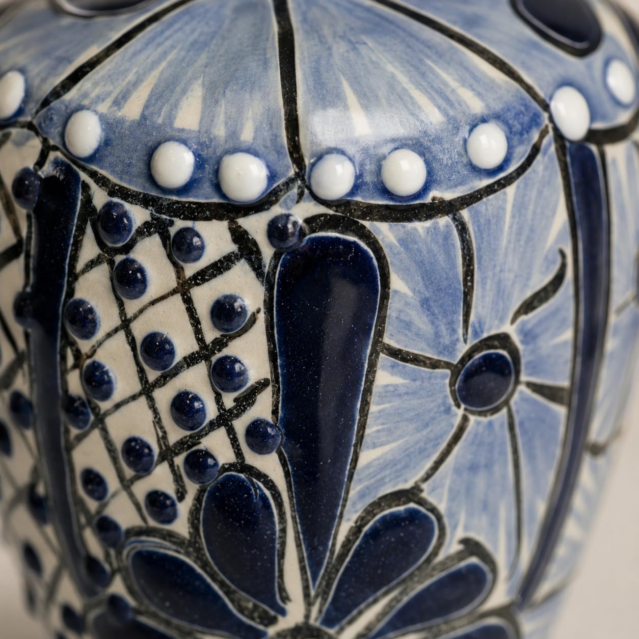 Blue & White Talavera, Style Soap & Lotion Dispenser — angled view