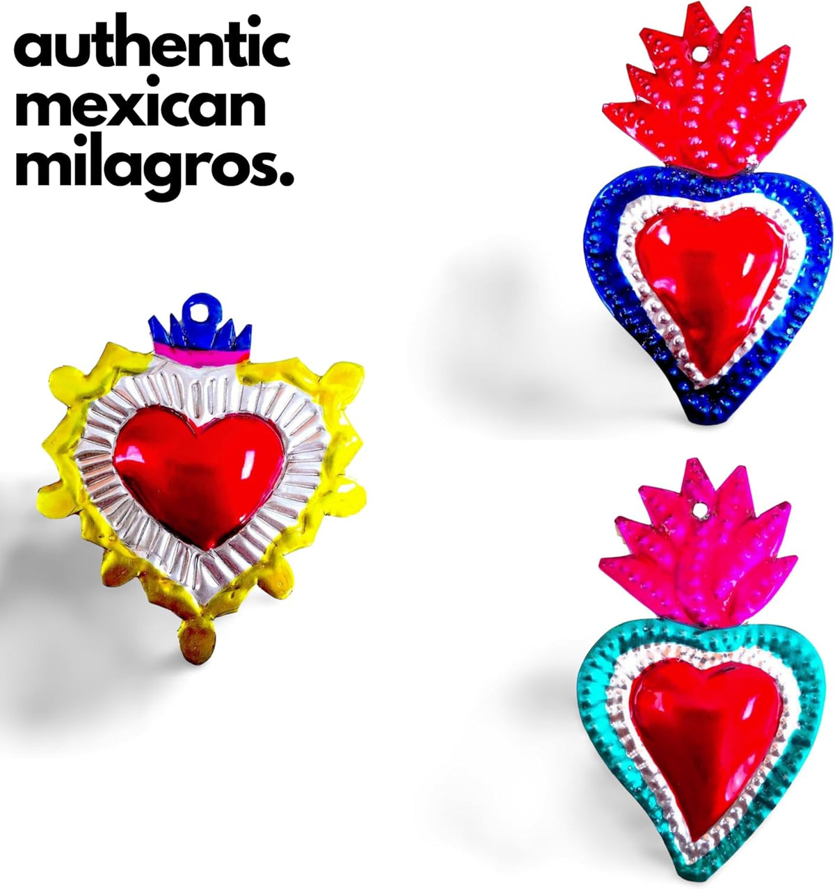 Multicolor Mexican Milagros Charms, Set of 6 — detail of the hand-painted pattern