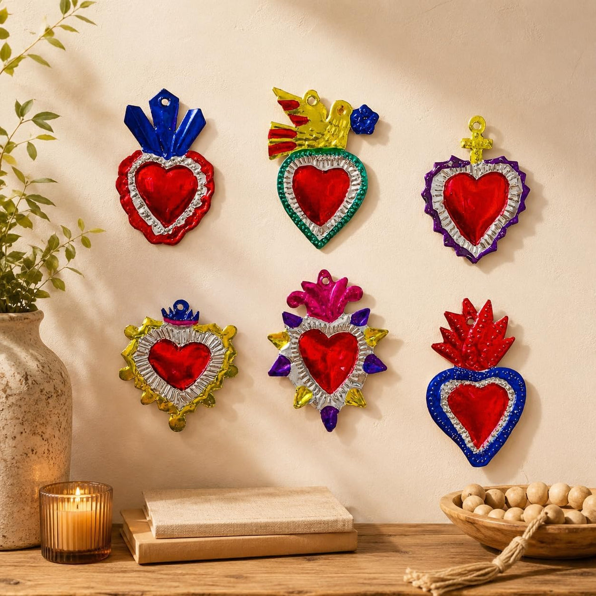 Multicolor Mexican Milagros Charms, Set of 6 — top view