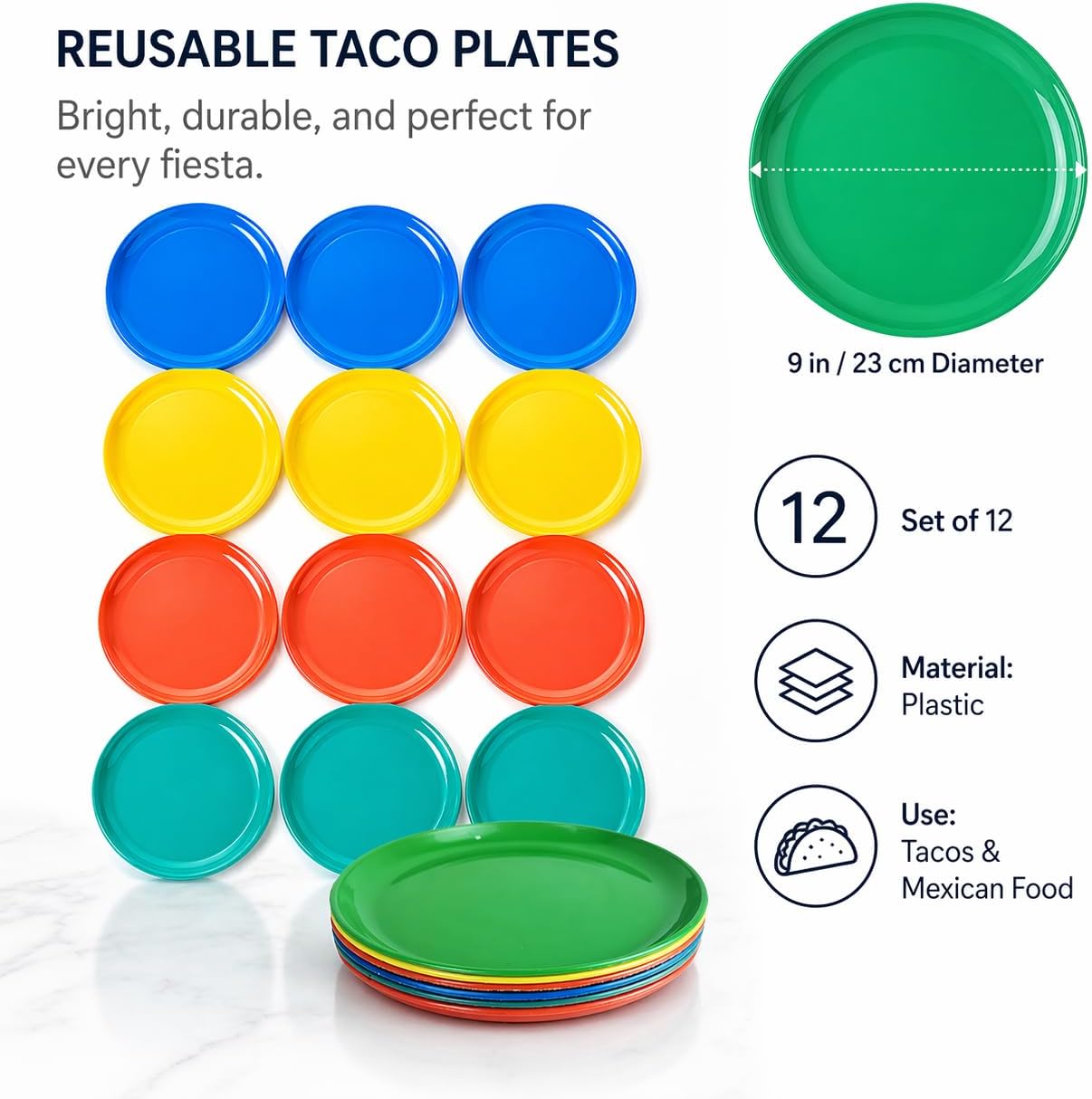 Mexican Taco Plates Set of 12, Plato Taquero — top view