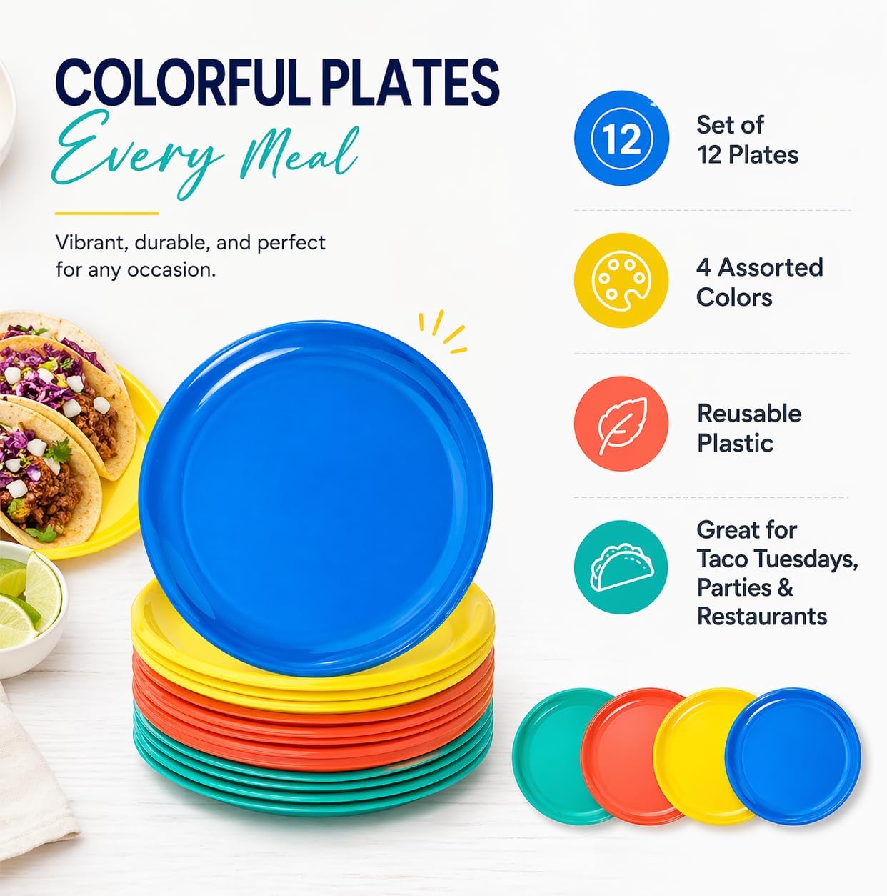 Mexican Taco Plates Set of 12, Plato Taquero — alternate angle