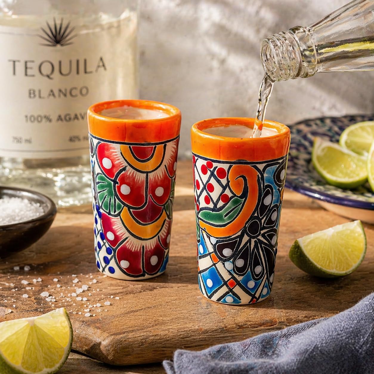 Colorful Shot Glasses, Set of 2 — detail of the hand-painted pattern