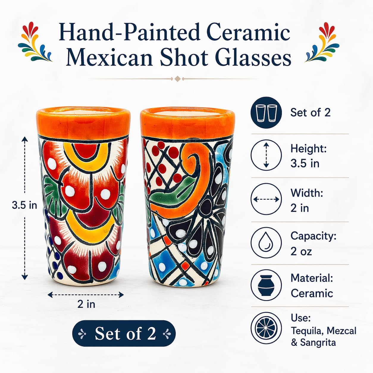 Colorful Shot Glasses, Set of 2 — top view