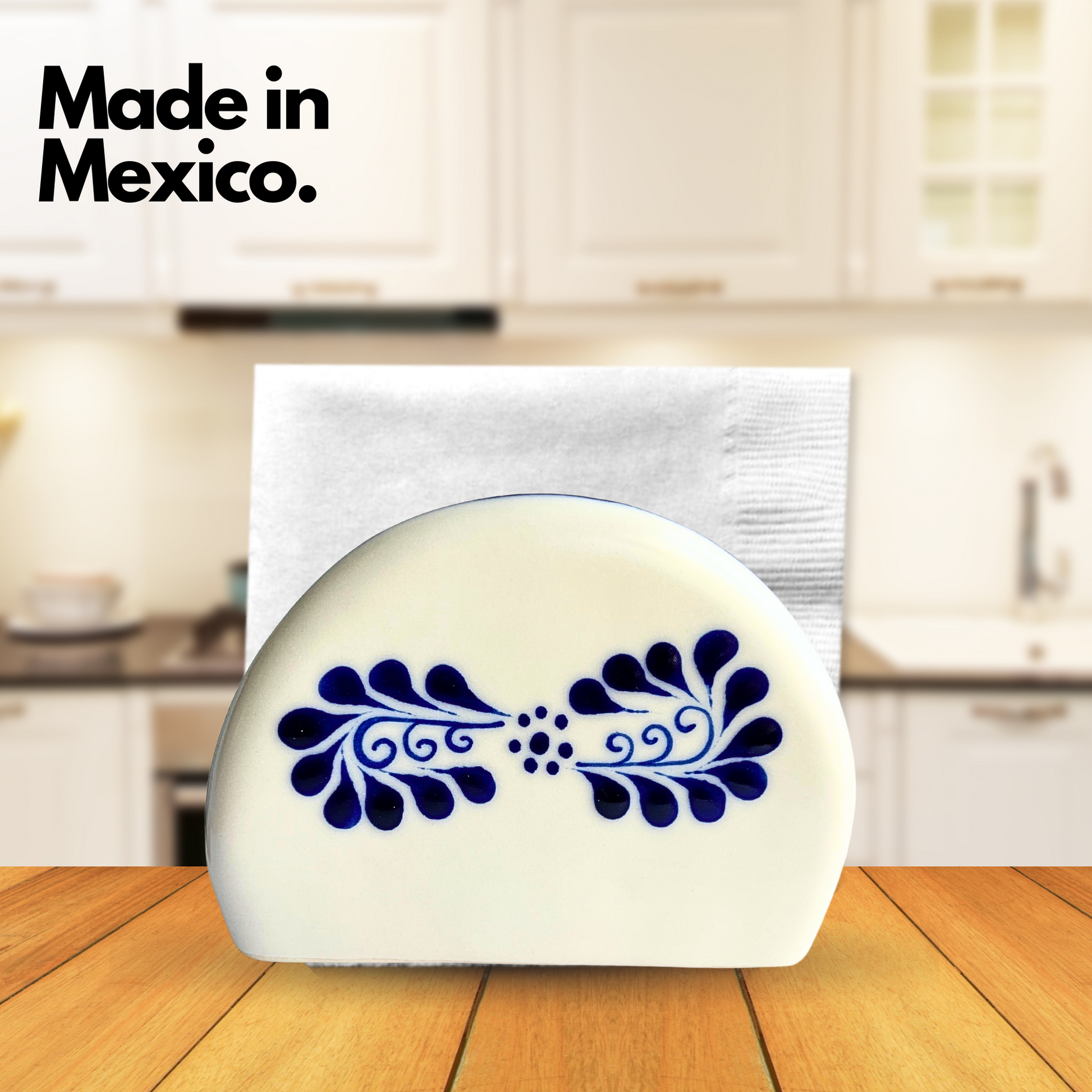 Hand-painted Talavera pottery napkin holder, crafted by top Mexican artisans, adding a lively decorative touch to your kitchen or dining room.