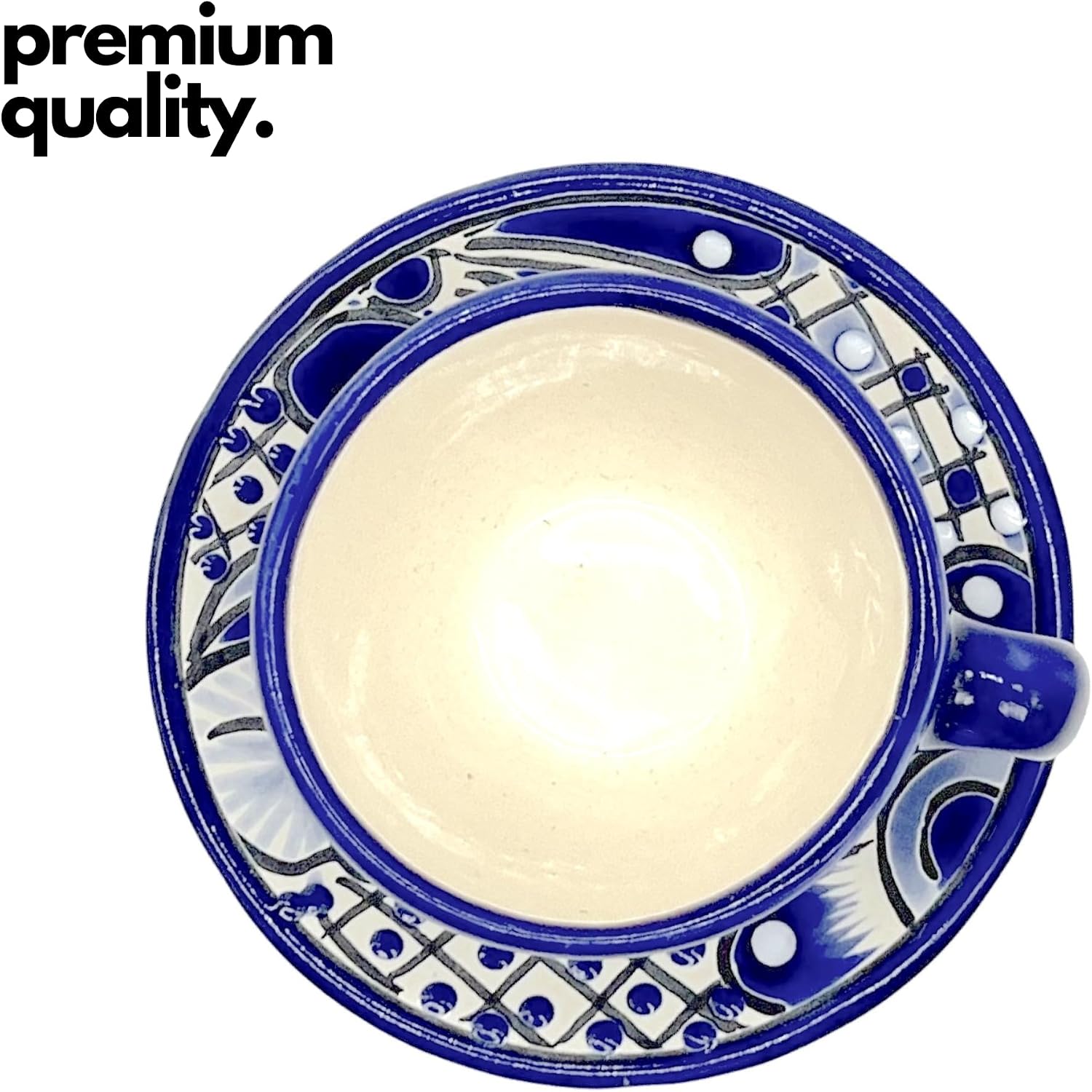 Blue & White Talavera, Style Espresso Cup & Saucer — front view