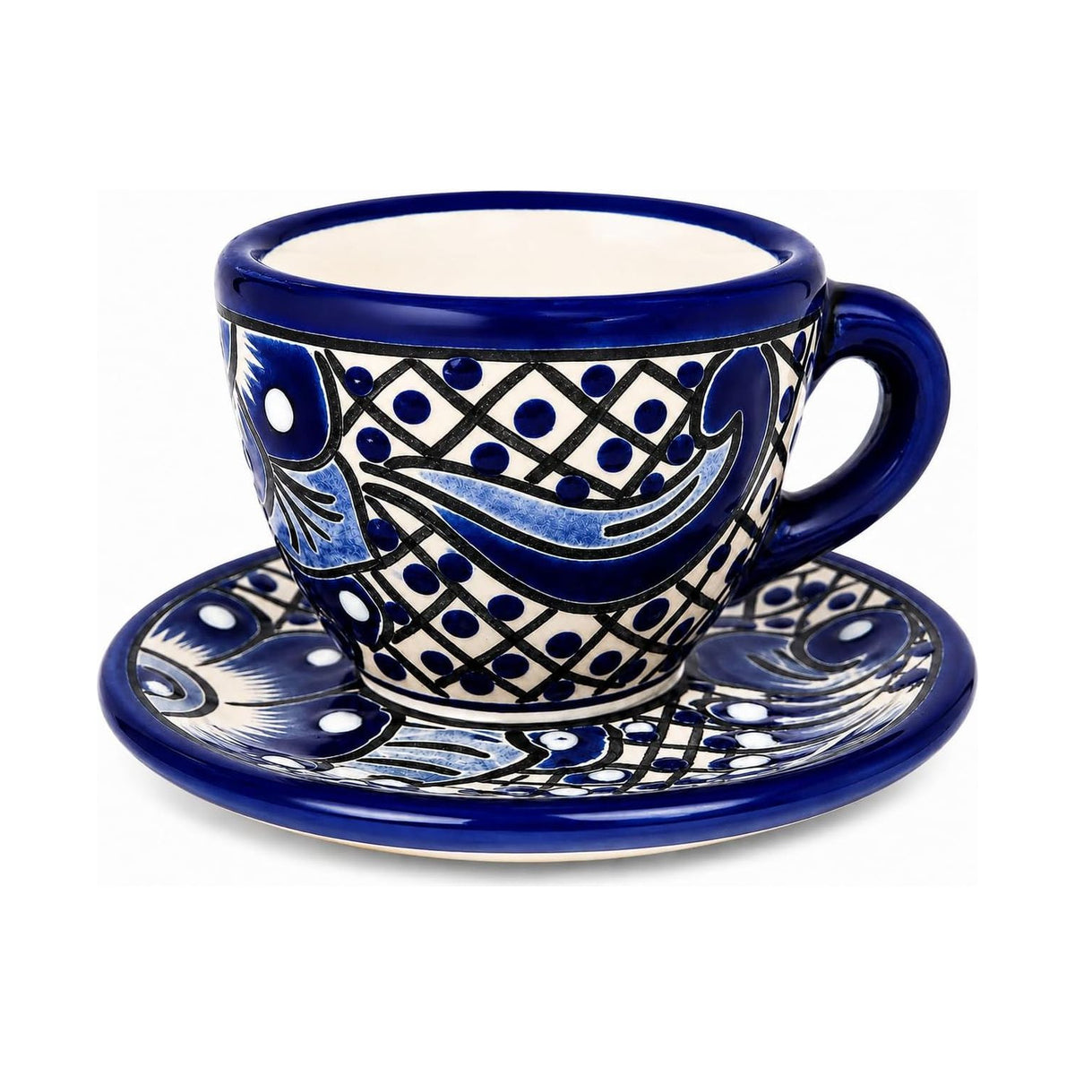 Blue & White Talavera, Style Espresso Cup & Saucer — alternate angle