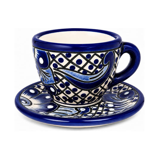 Blue & White Talavera, Style Espresso Cup & Saucer — alternate angle