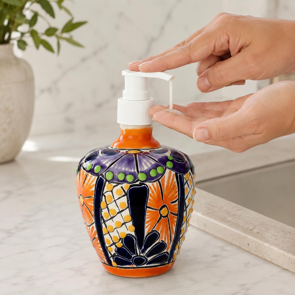 Multicolor Talavera, Style Soap & Lotion Dispenser — front view