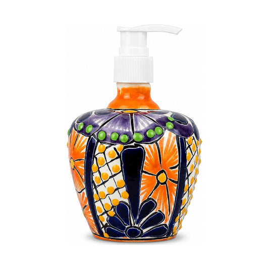Multicolor Talavera, Style Soap & Lotion Dispenser — detail of the hand-painted pattern