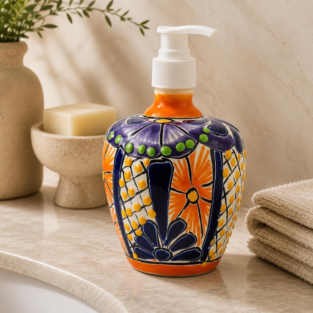 Multicolor Talavera, Style Soap & Lotion Dispenser — top view