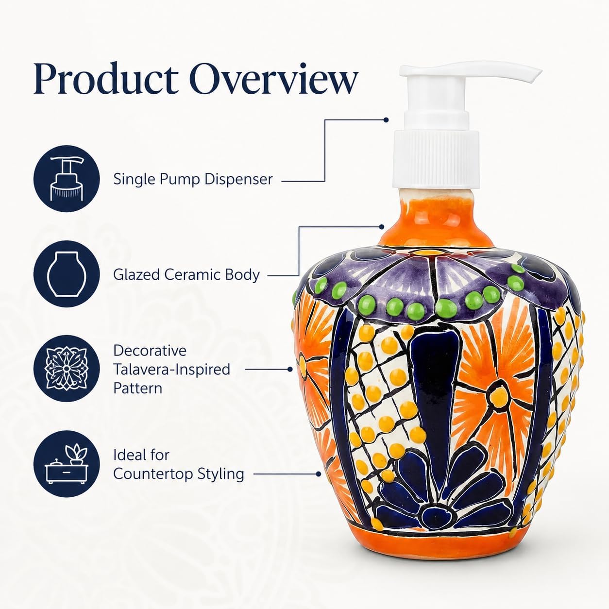 Multicolor Talavera, Style Soap & Lotion Dispenser — alternate angle