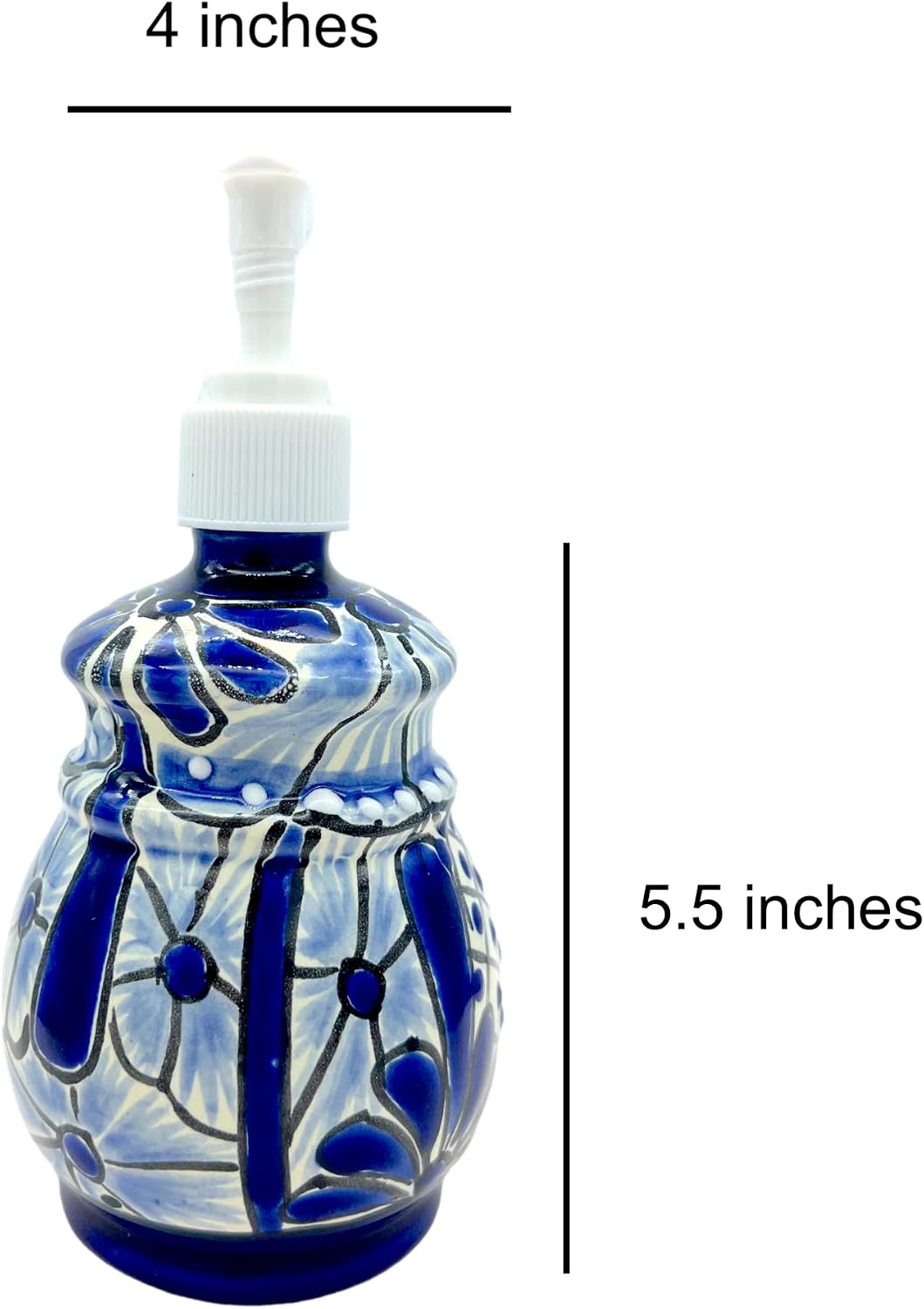Talavera, Style Ceramic Soap Dispenser, Blue and White — close-up