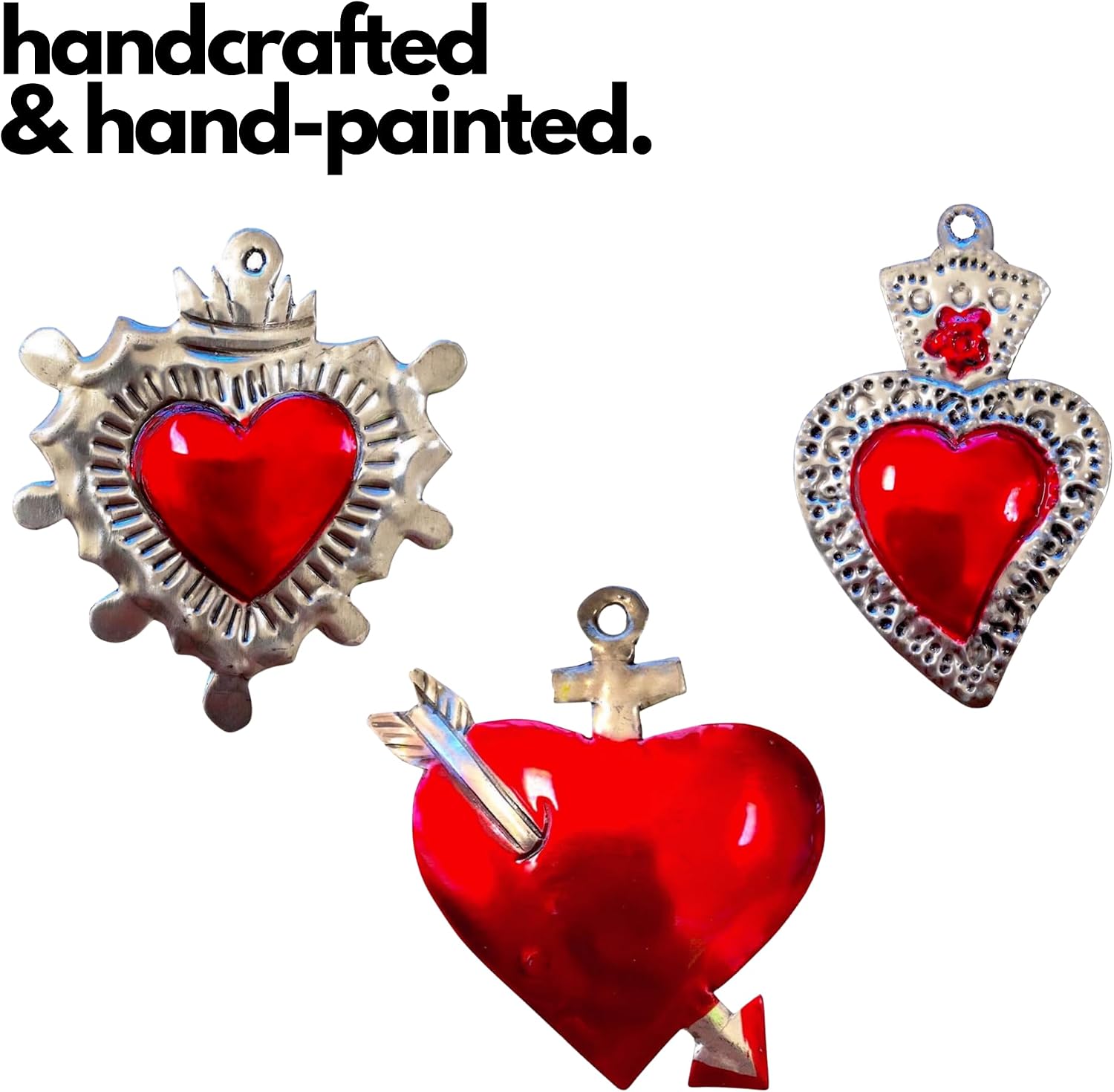 Mexican Milagros Charms, Set of 6 — detail of the hand-painted pattern