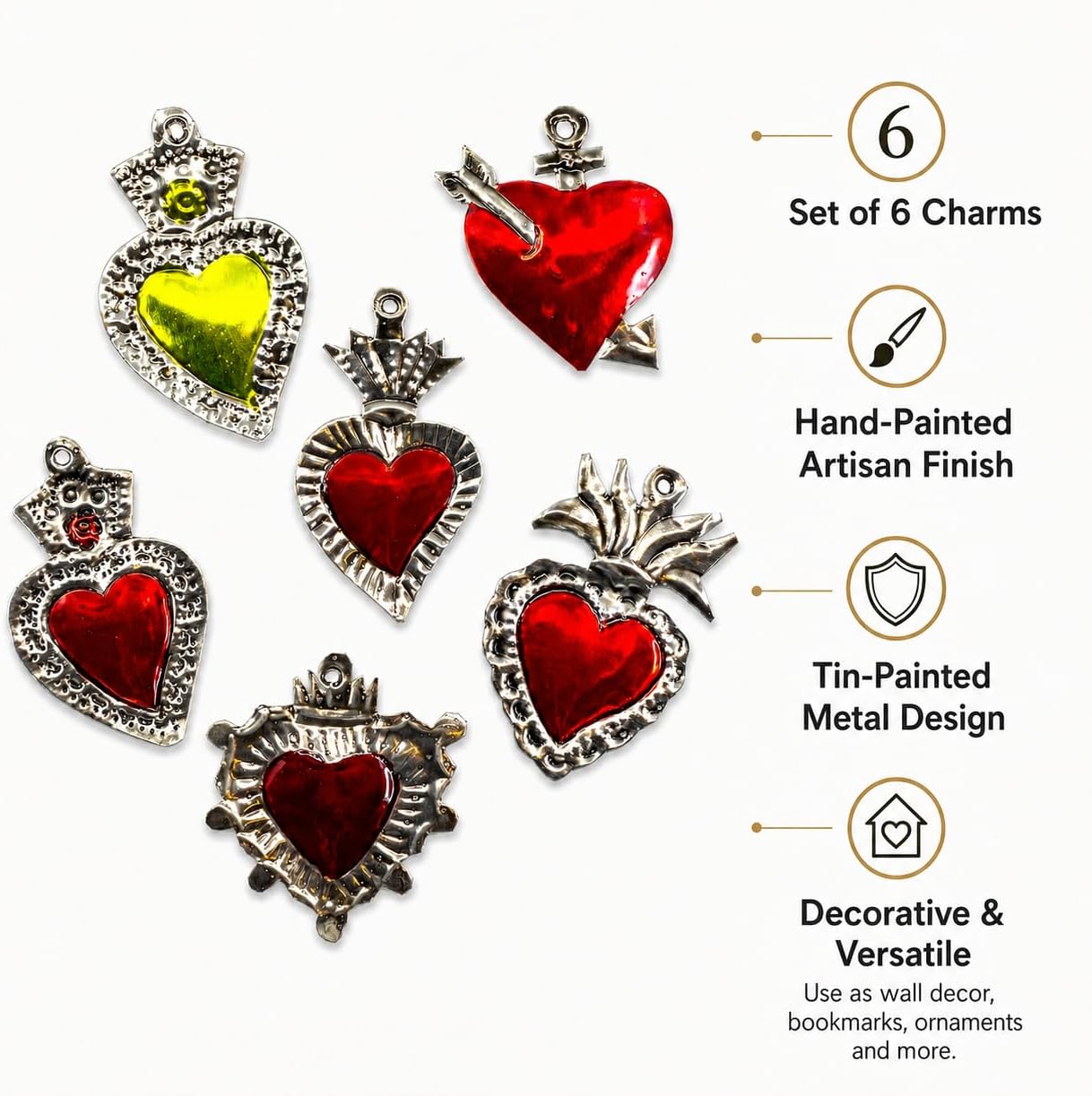Mexican Milagros Charms, Set of 6 — close-up