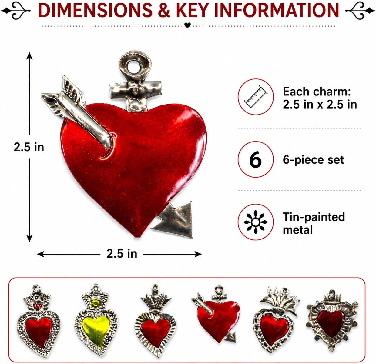 Mexican Milagros Charms, Set of 6 — shown in use
