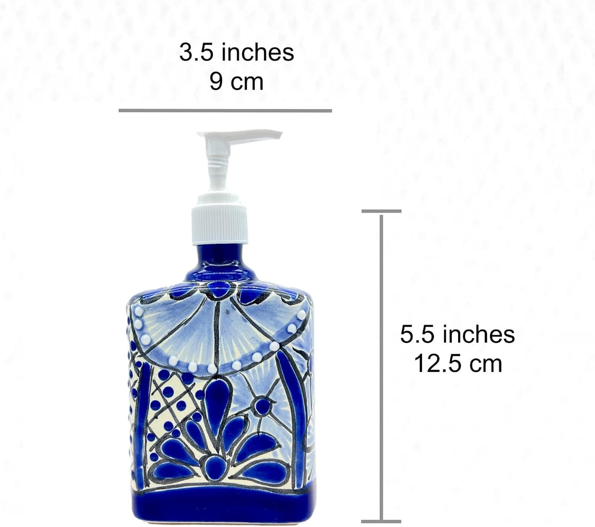 Talavera, Style Ceramic Soap & Lotion Dispenser, Blue and White — side view