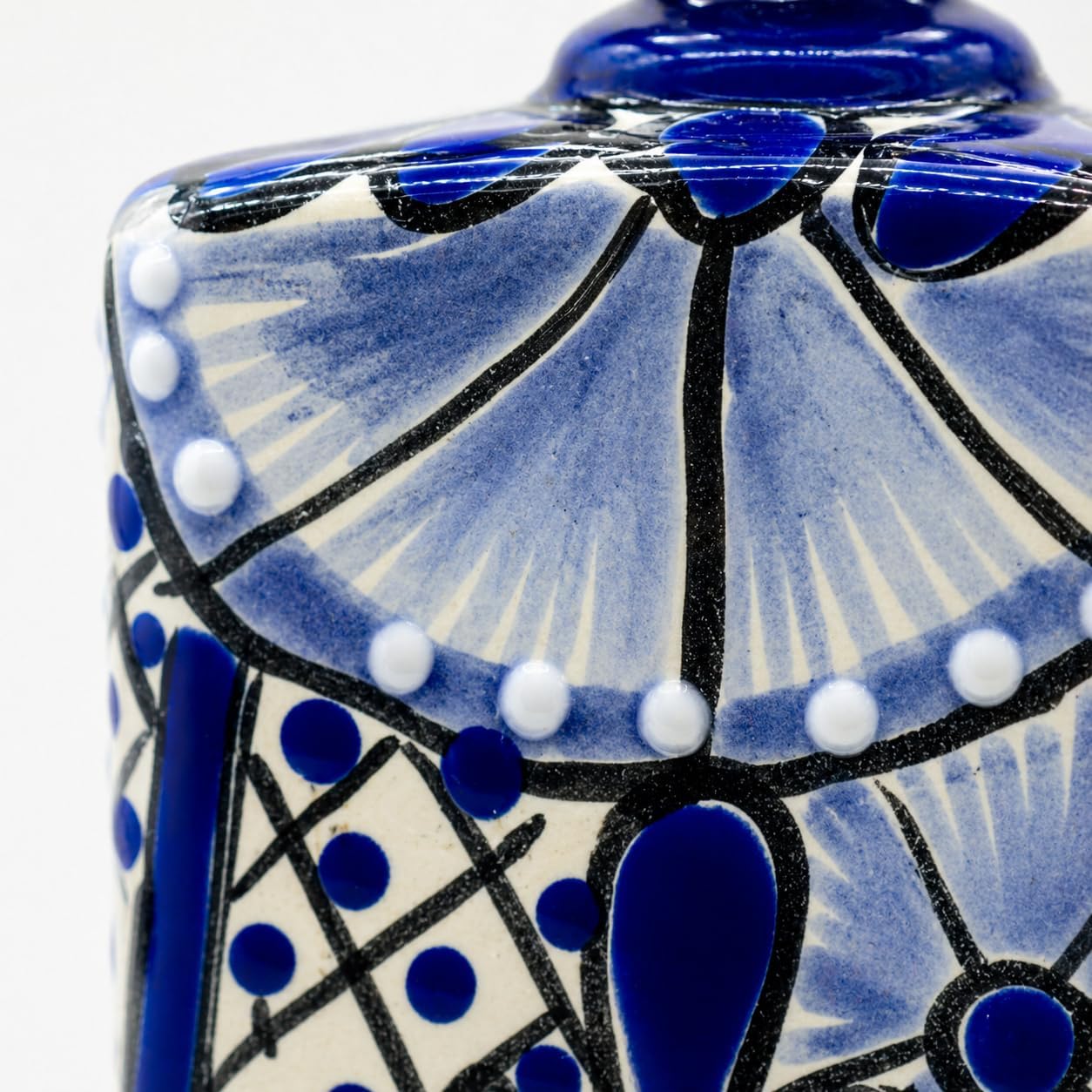 Talavera, Style Ceramic Soap & Lotion Dispenser, Blue and White — angled view