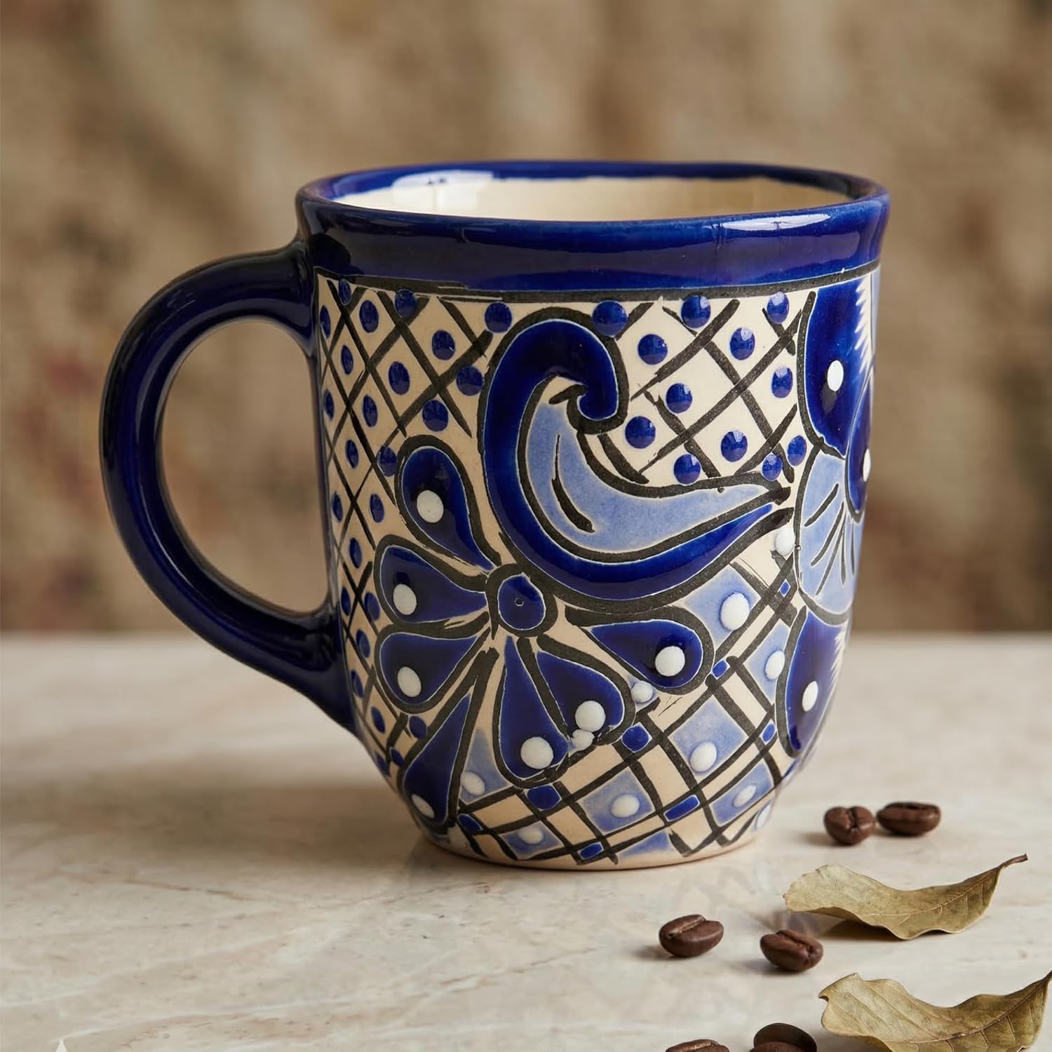 Mug, Blue and White — shown in use