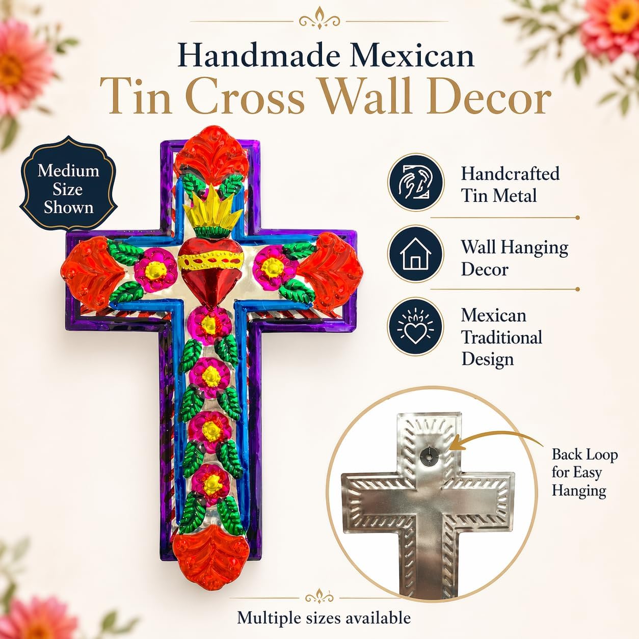Embossed Tin Cross, Medium — top view