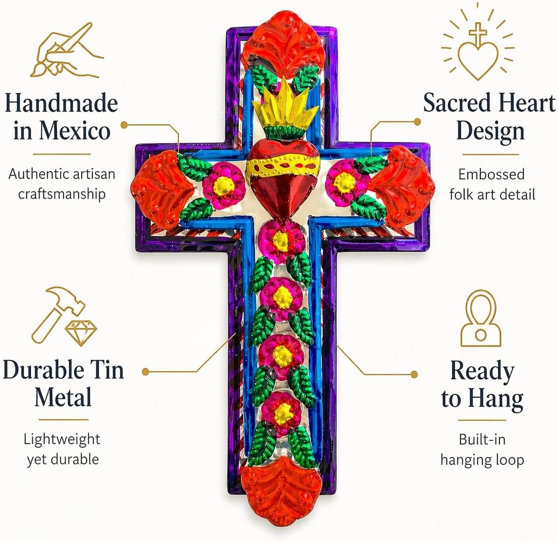 Embossed Tin Cross, Medium — close-up