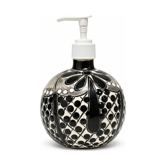 Black & White Talavera, Style Soap Dispenser, Round — front view