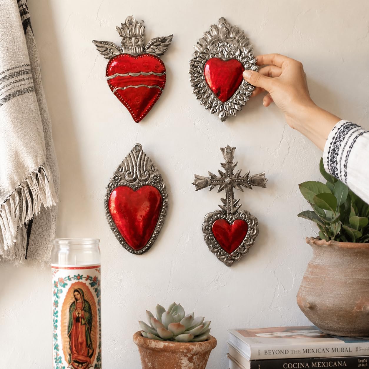 Mexican Milagros Charms, Set of 4 — detail of the hand-painted pattern