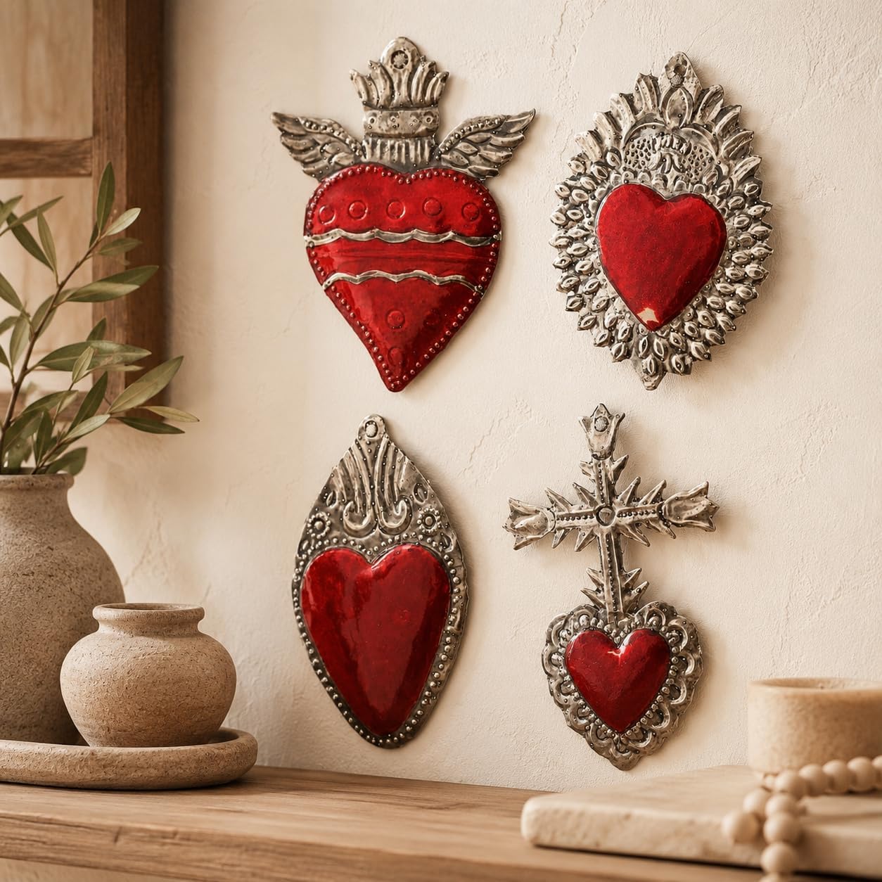 Mexican Milagros Charms, Set of 4 — angled view