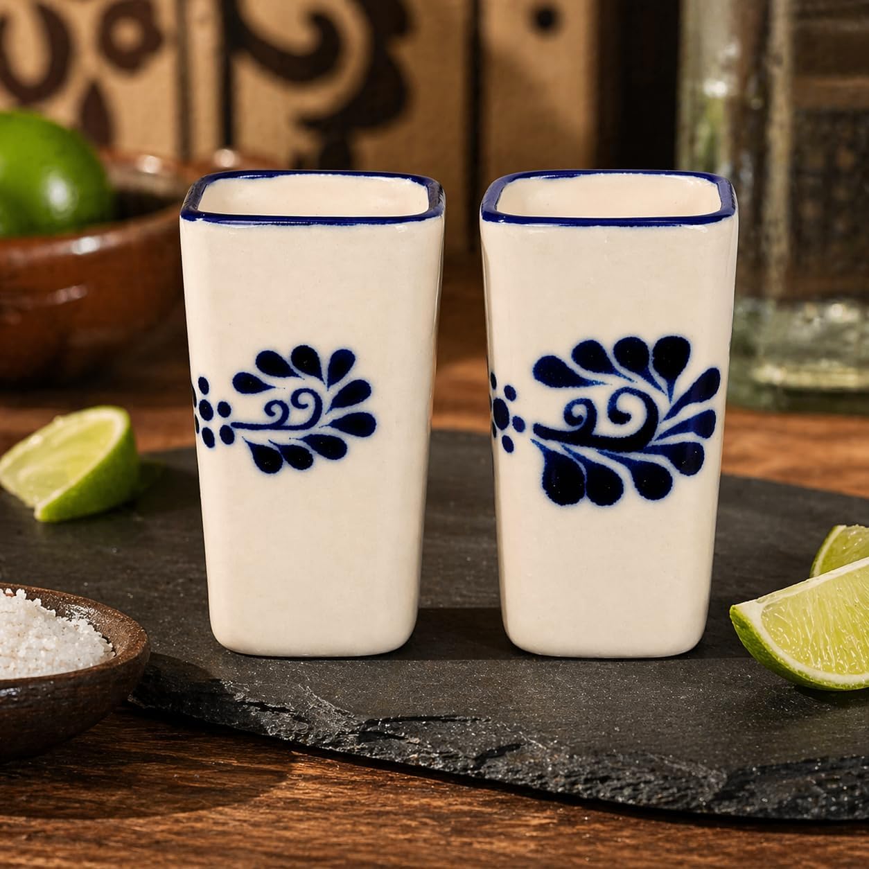 Mexican Square Shot Glasses, Set of 2 — angled view