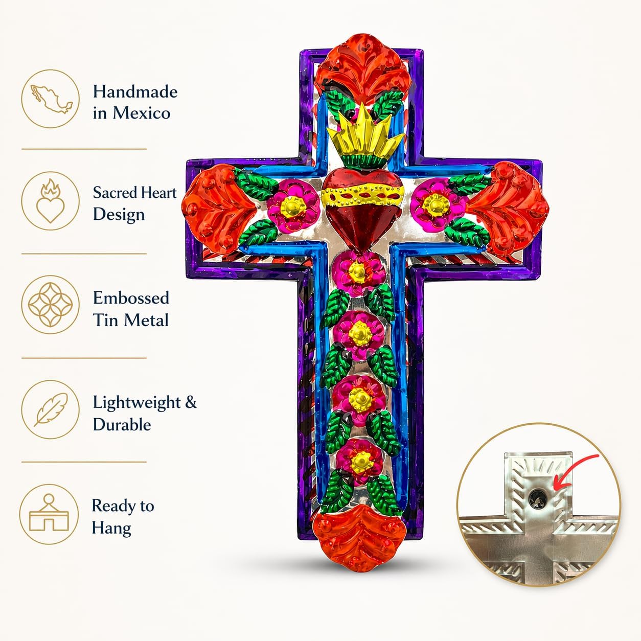 Embossed Tin Cross, Large — side view