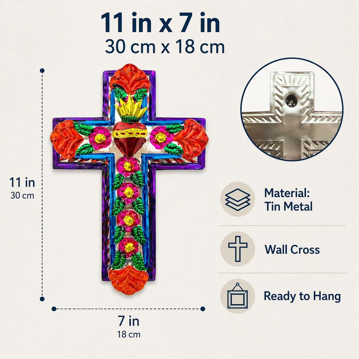 Embossed Tin Cross, Large — top view
