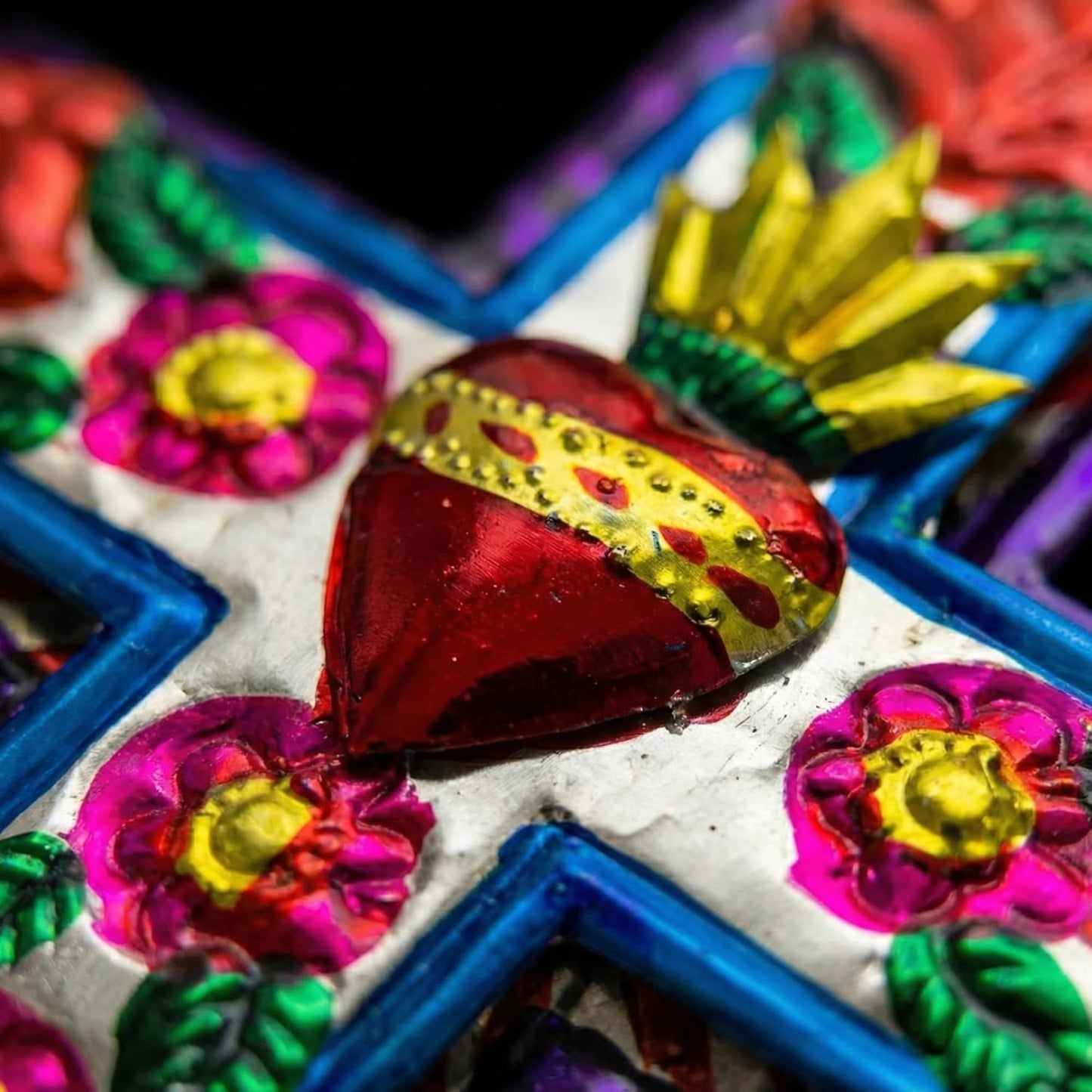 Embossed Tin Cross, Large — close-up