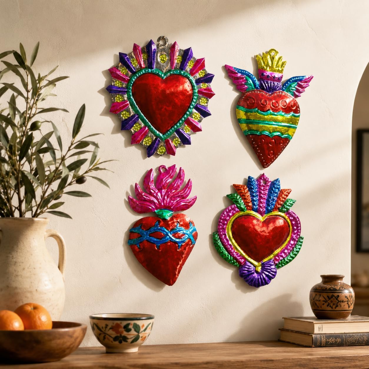 Multicolor Mexican Milagros Charms, Set of 4 — side view