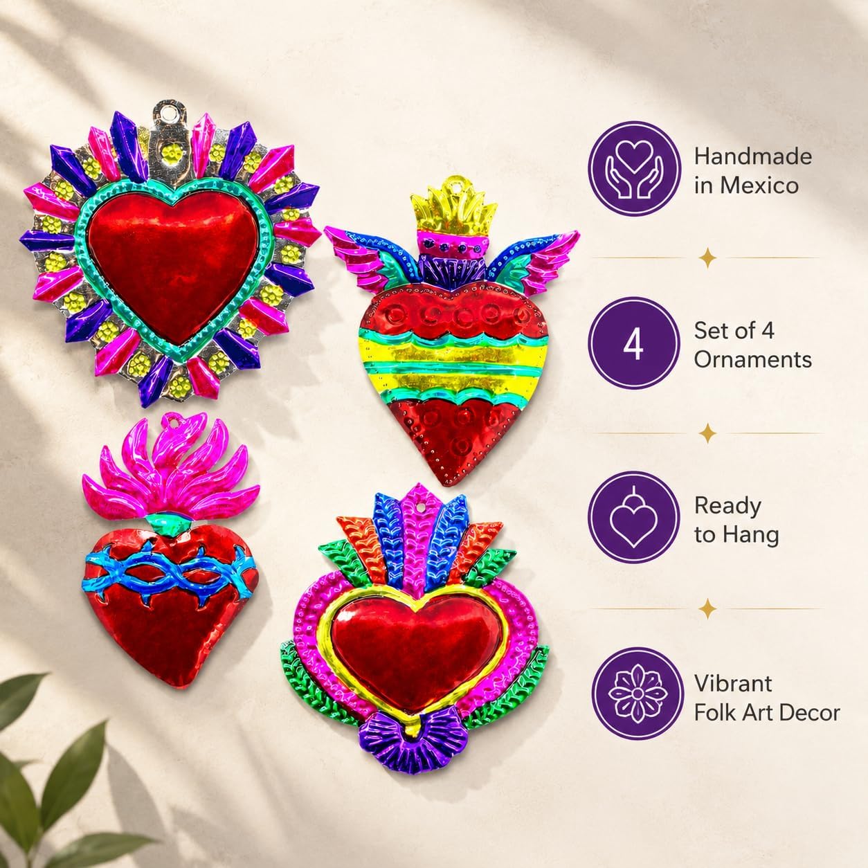 Multicolor Mexican Milagros Charms, Set of 4 — close-up