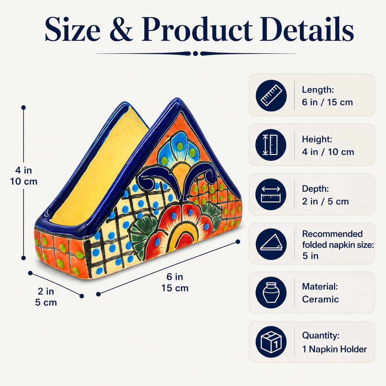 Colorful Talavera-style Mexican ceramic napkin holder, hand-painted in Mexico — alternate view