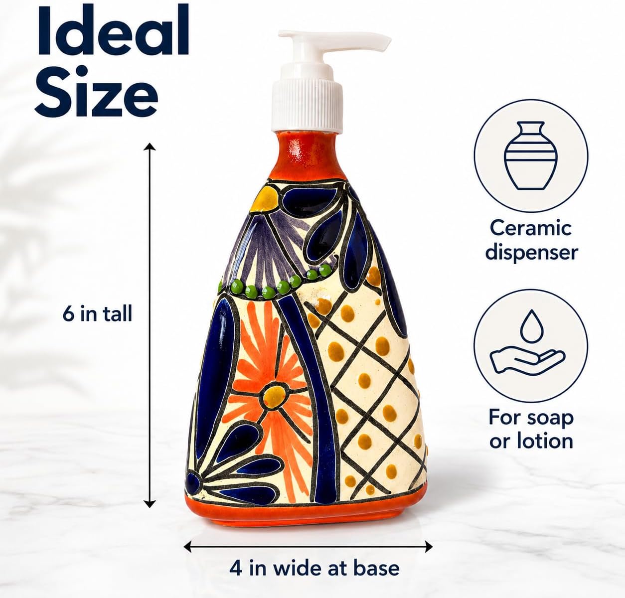 Pyramid Soap Dispenser, Multicolor — detail of the hand-painted pattern