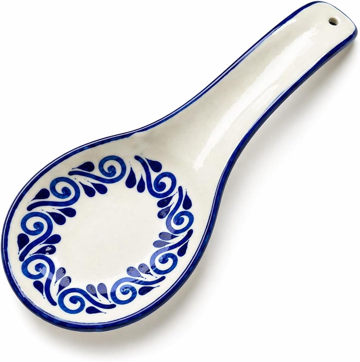 White Talavera, Style Mexican Spoon Rest — front view