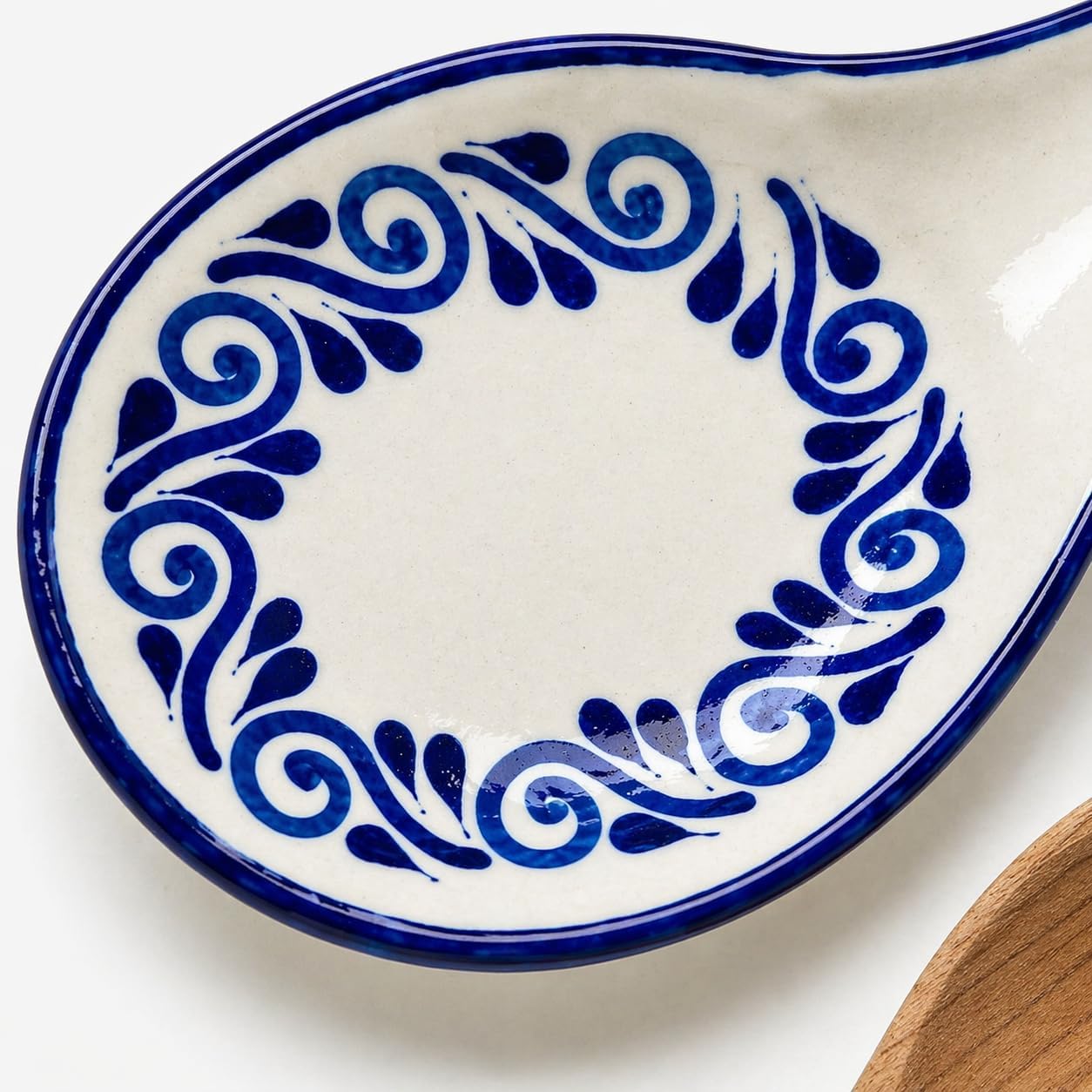White Talavera, Style Mexican Spoon Rest — detail of the hand-painted pattern