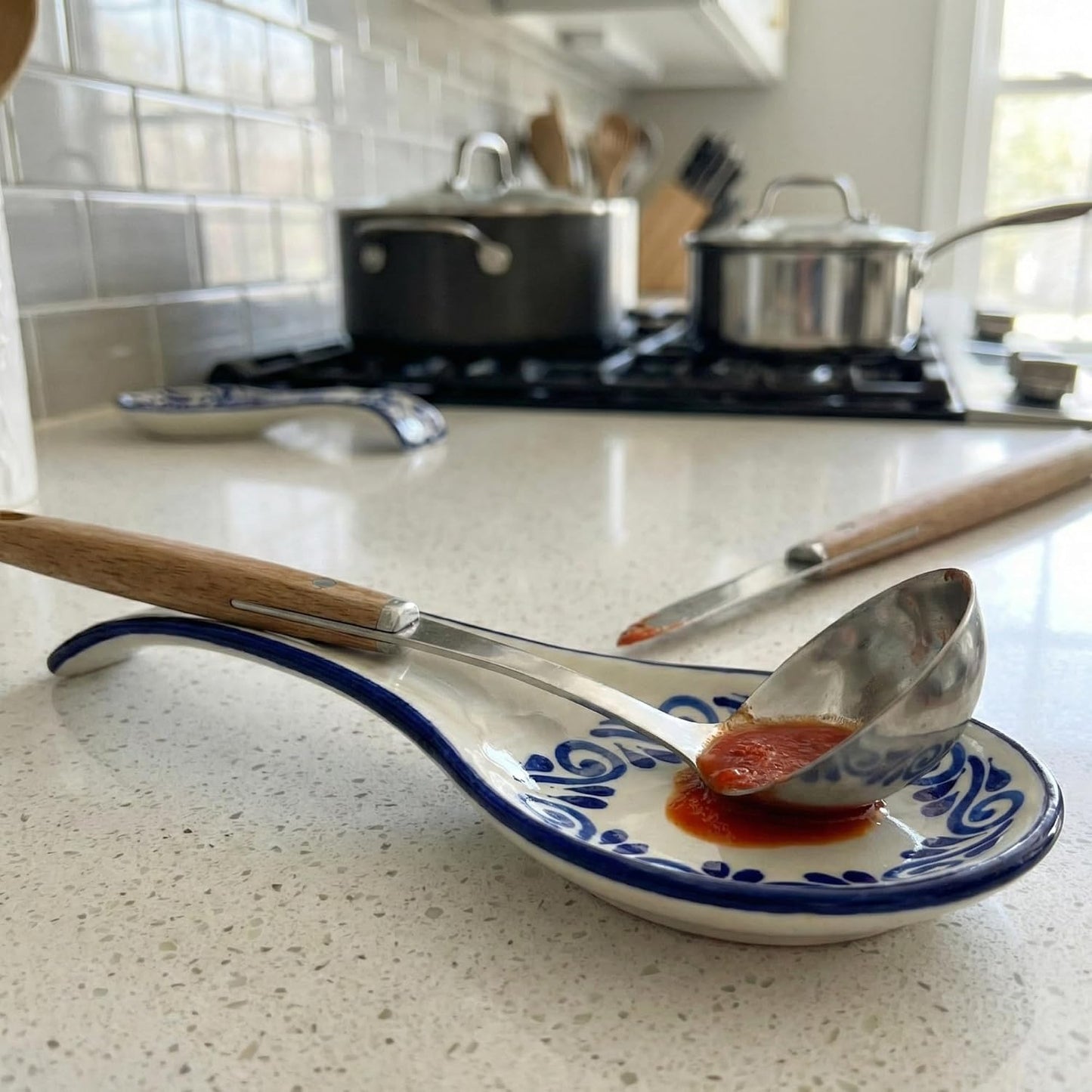 White Talavera, Style Mexican Spoon Rest — alternate angle