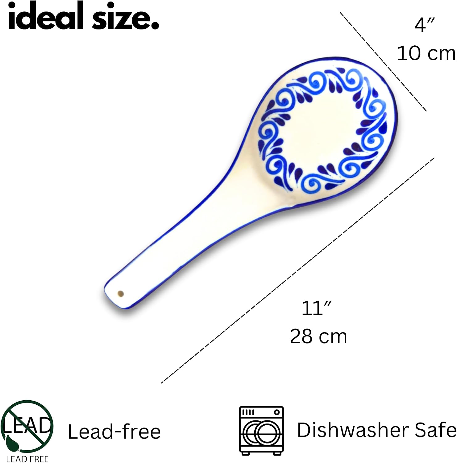 White Talavera, Style Mexican Spoon Rest — shown in use