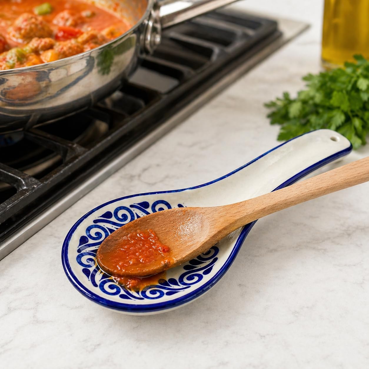 White Talavera, Style Mexican Spoon Rest — scale reference