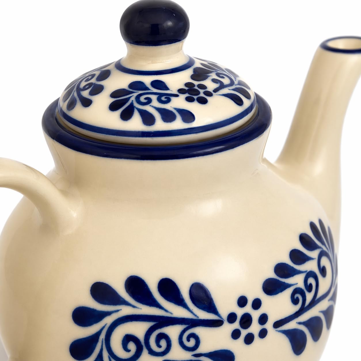 White Talavera, Style Mexican Teapot, 23 oz — front view