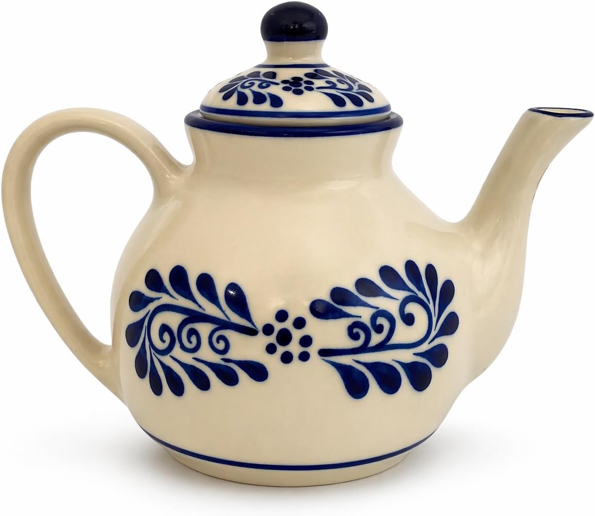 White Talavera, Style Mexican Teapot, 23 oz — detail of the hand-painted pattern