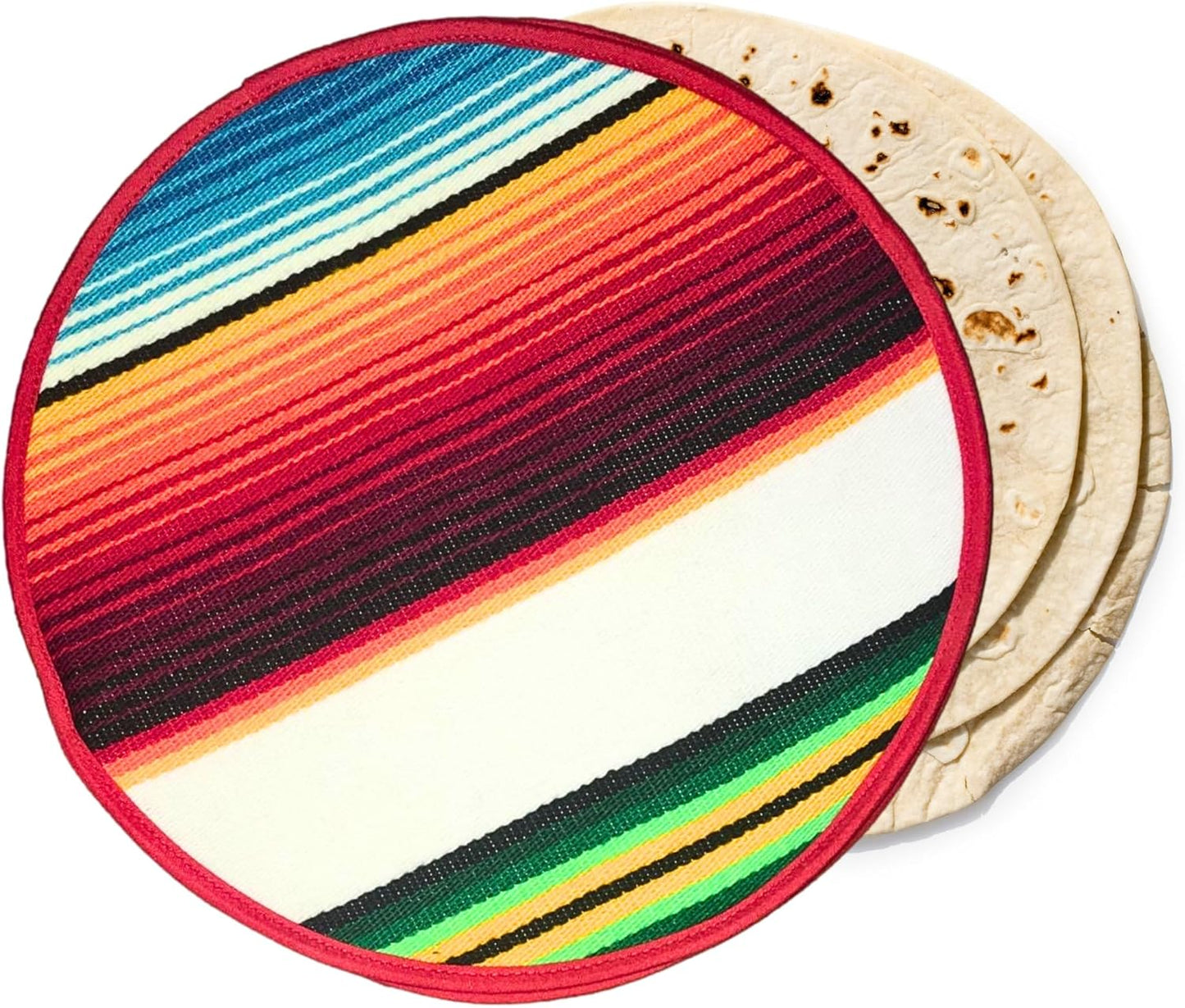 Mexican Cloth Tortilla Warmer, orange sarape — in use on the table