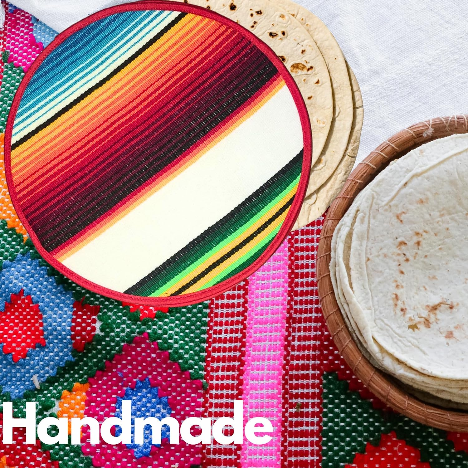 Mexican Cloth Tortilla Warmer, orange sarape — alternate angle