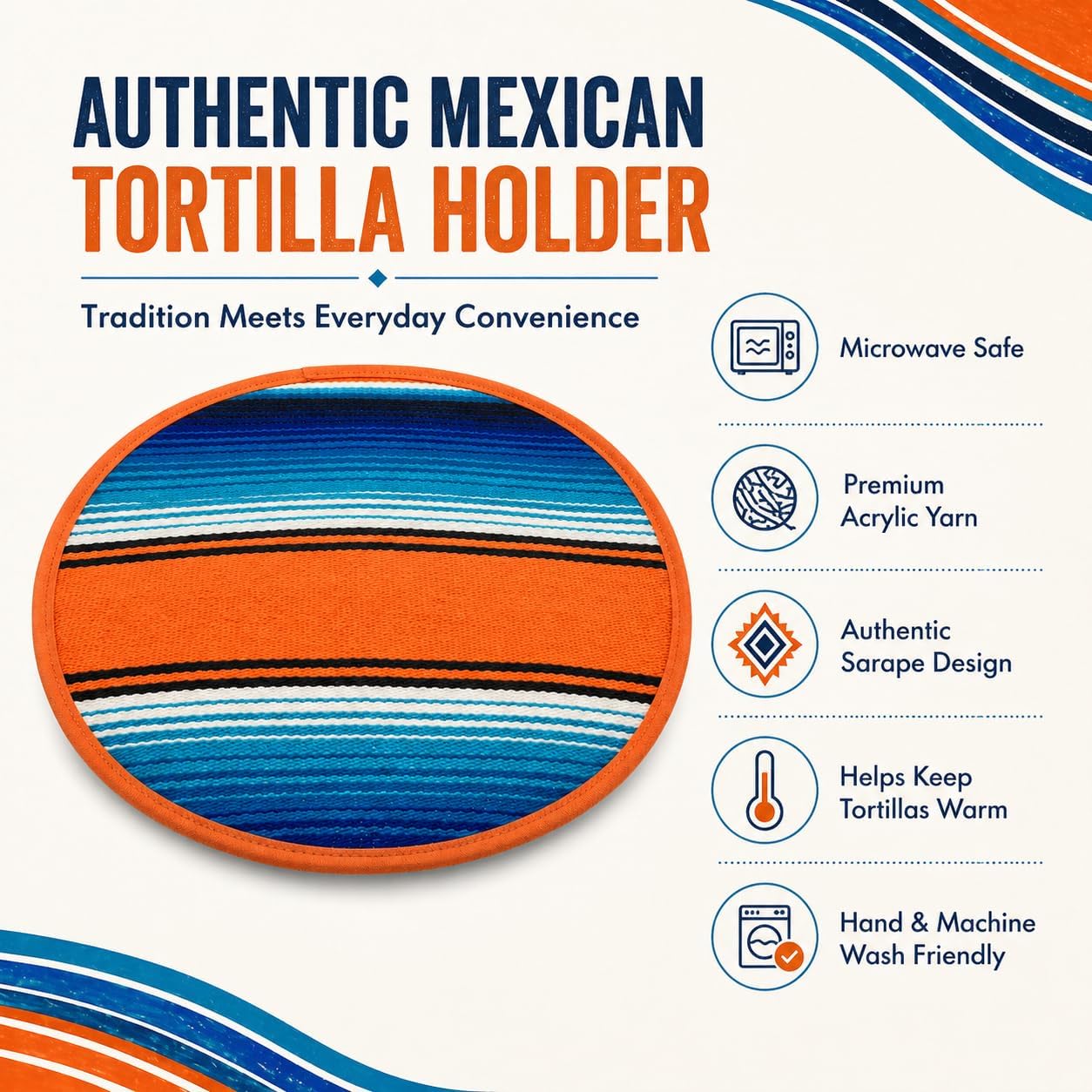 Mexican Cloth Tortilla Warmer, orange sarape — close-up