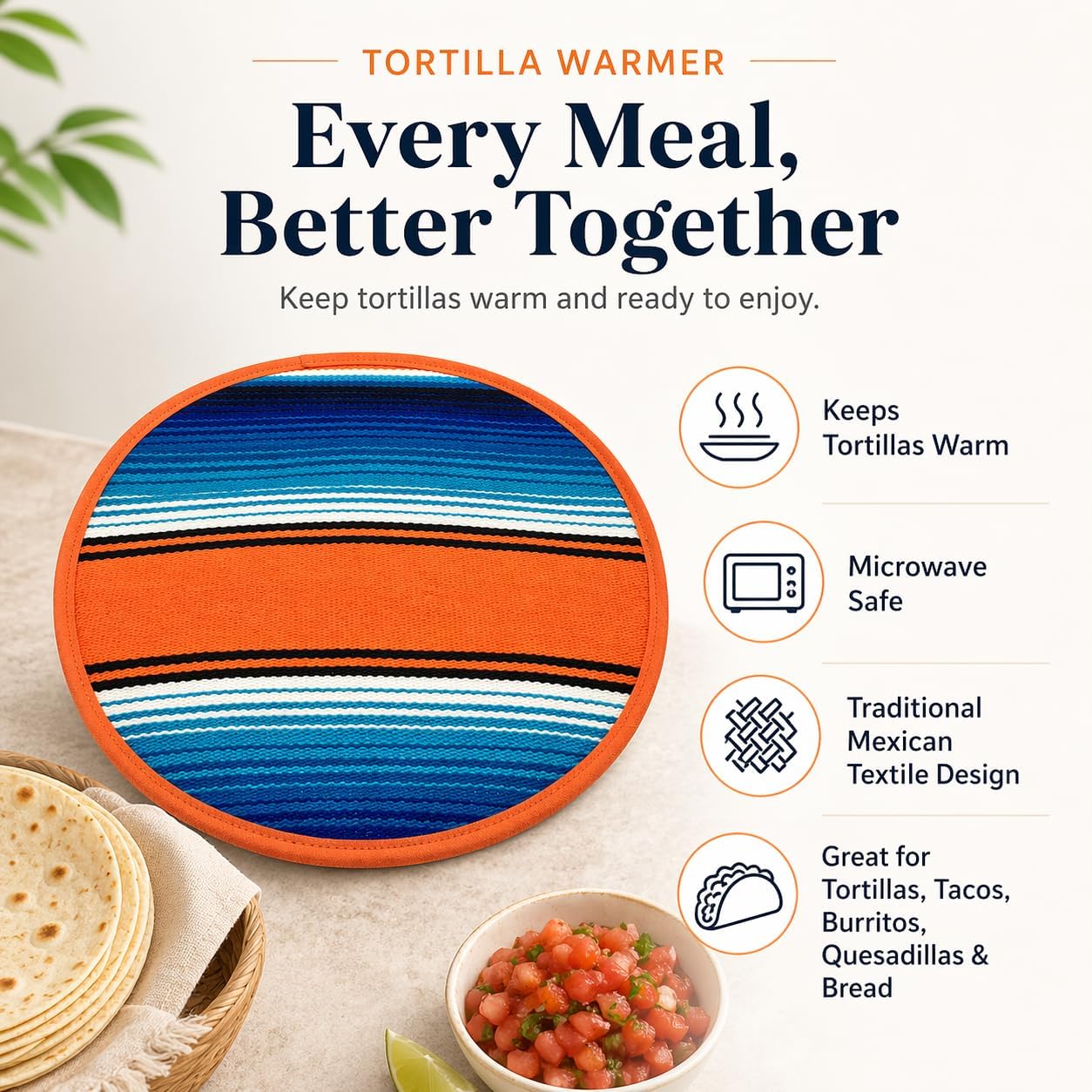 Mexican Cloth Tortilla Warmer, orange sarape — additional view