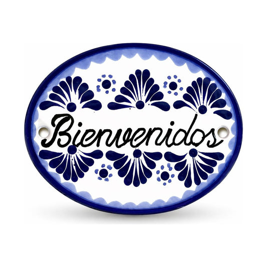 Bienvenidos Tile Signs, Blue and White — top view