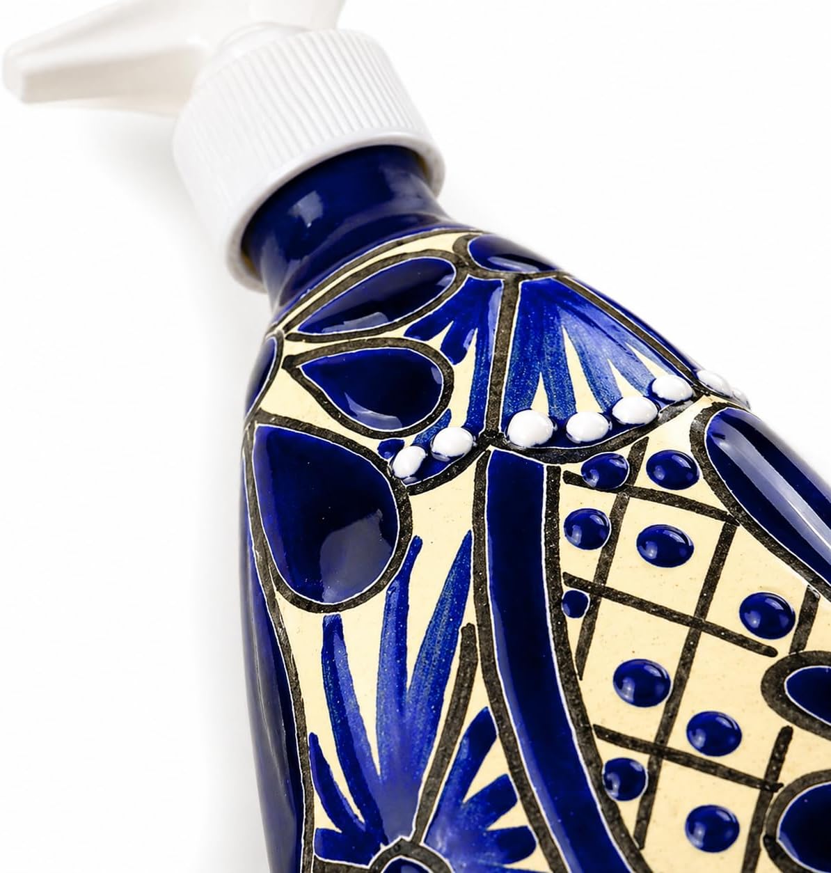 Ceramic Soap and Lotion Dispenser, Blue and White — scale reference
