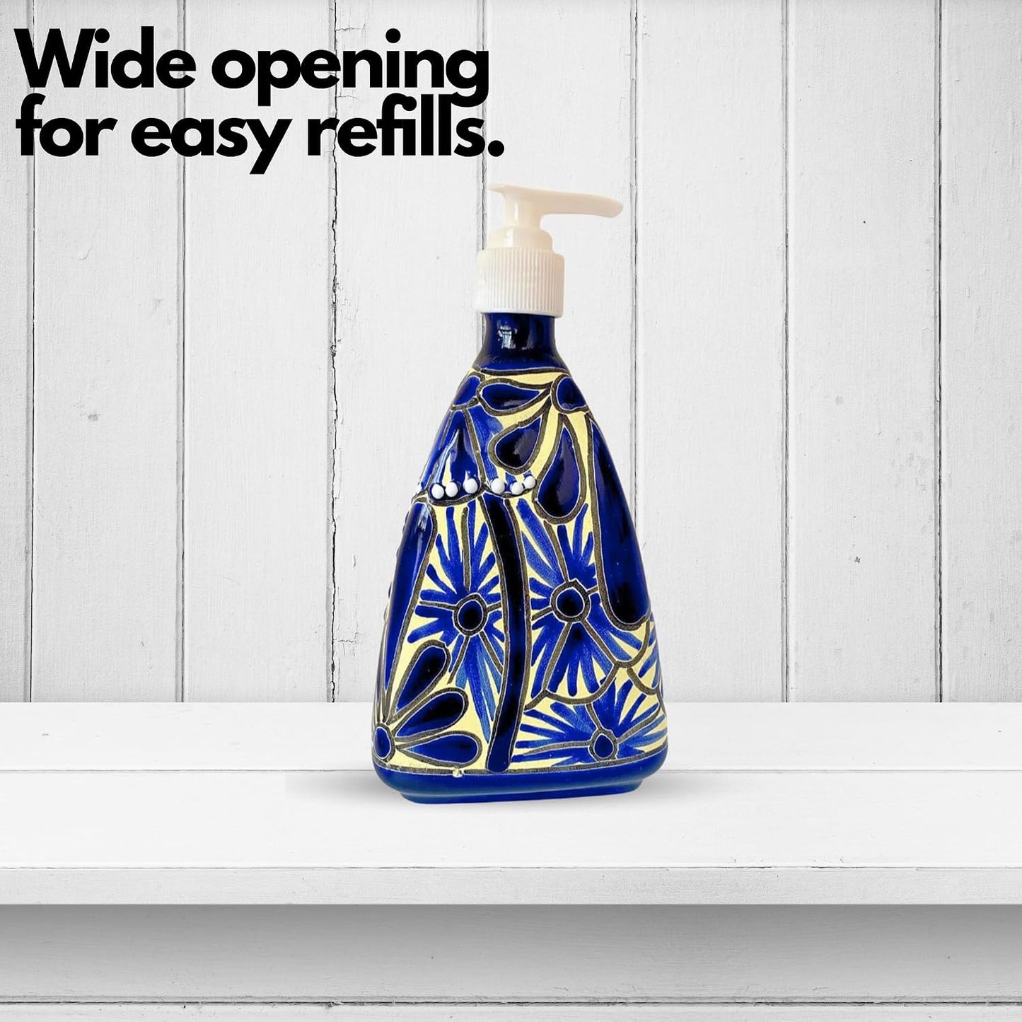 Ceramic Soap and Lotion Dispenser, Blue and White — additional view